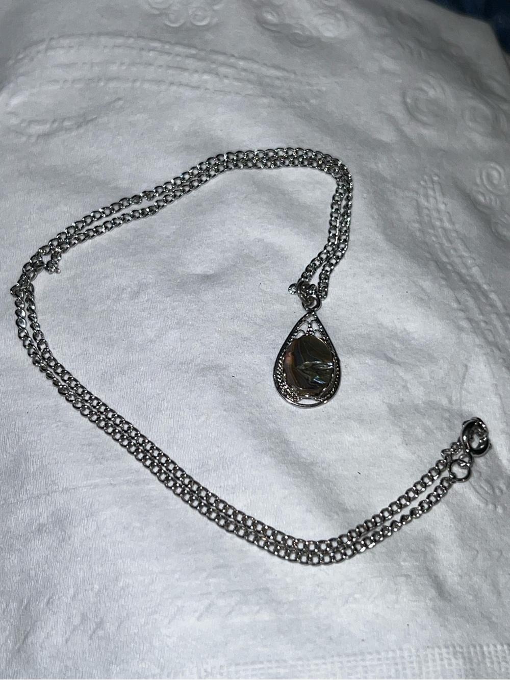 Vintage Sterling-Style Silver Teardrop Abalone Pendant Necklace